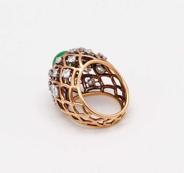 -Boucheron Paris 1935 Art Deco Cocktail Ring In 18Kt Gold With 7.55 Ctw Diamonds And Jadeite Jade