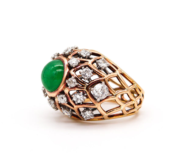 -Boucheron Paris 1935 Art Deco Cocktail Ring In 18Kt Gold With 7.55 Ctw Diamonds And Jadeite Jade