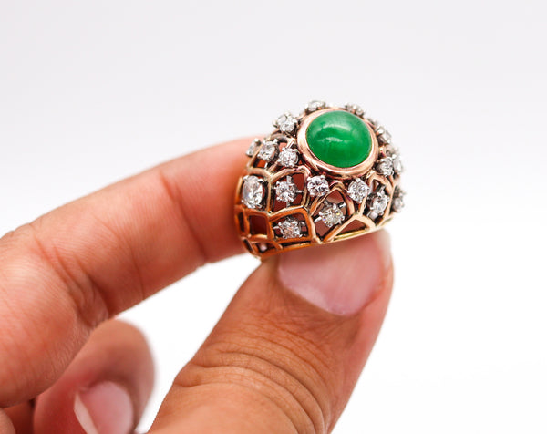 -Boucheron Paris 1935 Art Deco Cocktail Ring In 18Kt Gold With 7.55 Ctw Diamonds And Jadeite Jade