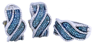 BLUE & WHITE 2.40 CT DIAMONDS EARRING AND RING SET