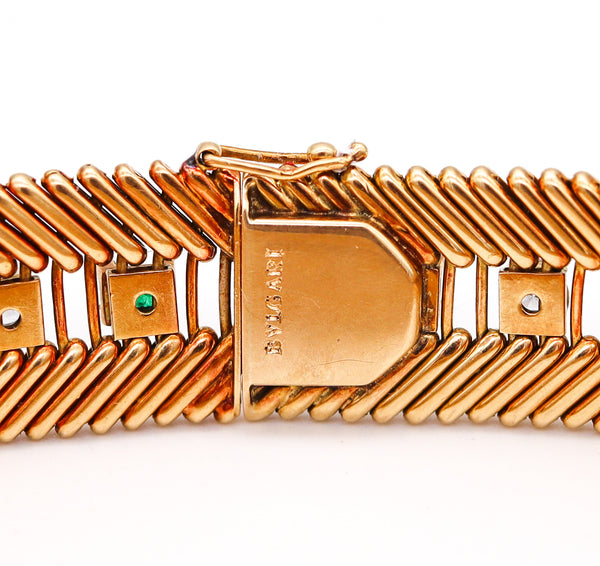 -Bvlgari Milano 1950 Bracelet In 18Kt Gold With 5.88 Ctw In Emerald And Diamonds