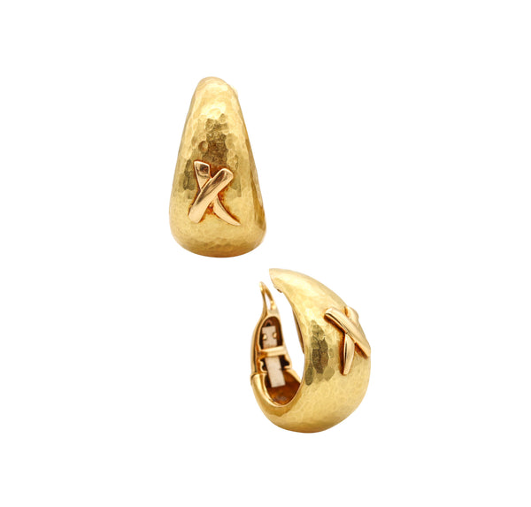 Paloma Picasso For Tiffany Co Pair Of Graffiti Earrings In Hammered 18Kt Yellow Gold