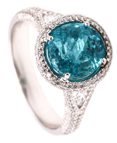 *Modern Gia certified cocktail ring in 18 kt gold with 5.87 cts Blue Paraiba tourmaline and diamonds