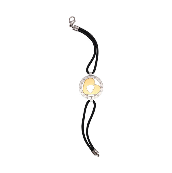 Bvlgari Roma Tondo Love Heart Bracelet With Silk Cord In 18Kt Yellow Gold And Stainless