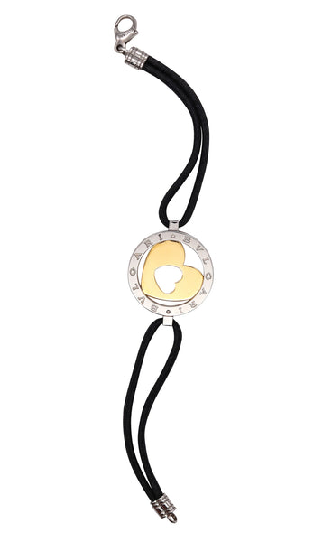 Bvlgari Roma Tondo Love Heart Bracelet With Silk Cord In 18Kt Yellow Gold And Stainless