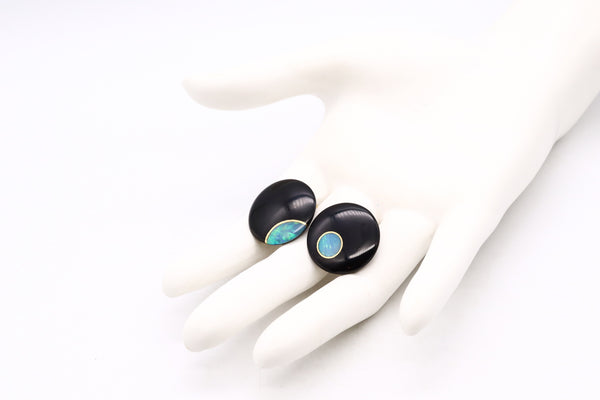 Tiffany & Co. 1975 By Angela Cummings Large Lentil Earrings In 18Kt Gold With Black Jade And Opal
