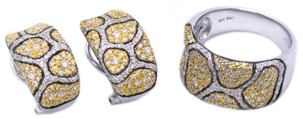 MODERN PAVEE DIAMONDS SET, EARRING & RING IN 18 KT GOLD
