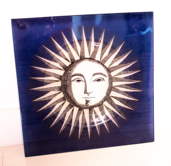 PIERO FORNASETTI MILANO 1970 SQUARE CHARGER WITH HAPPY SUN