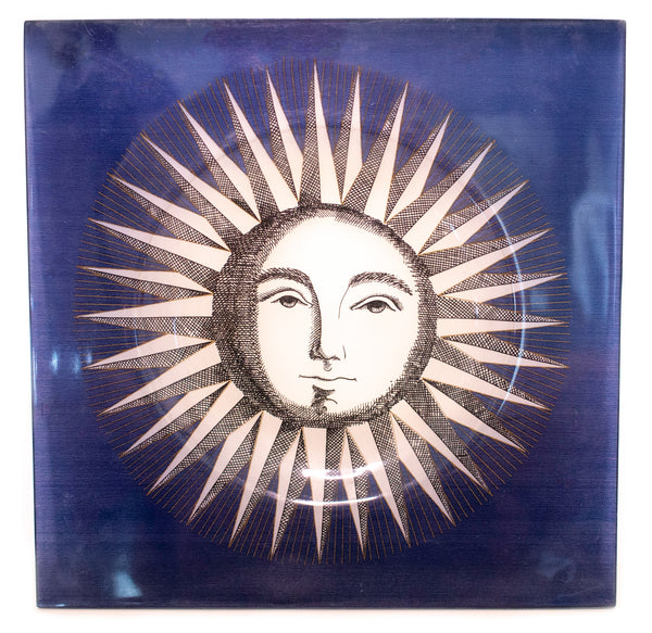 PIERO FORNASETTI MILANO 1970 SQUARE CHARGER WITH HAPPY SUN