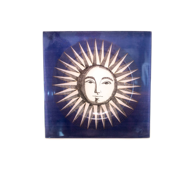 PIERO FORNASETTI MILANO 1970 SQUARE CHARGER WITH HAPPY SUN