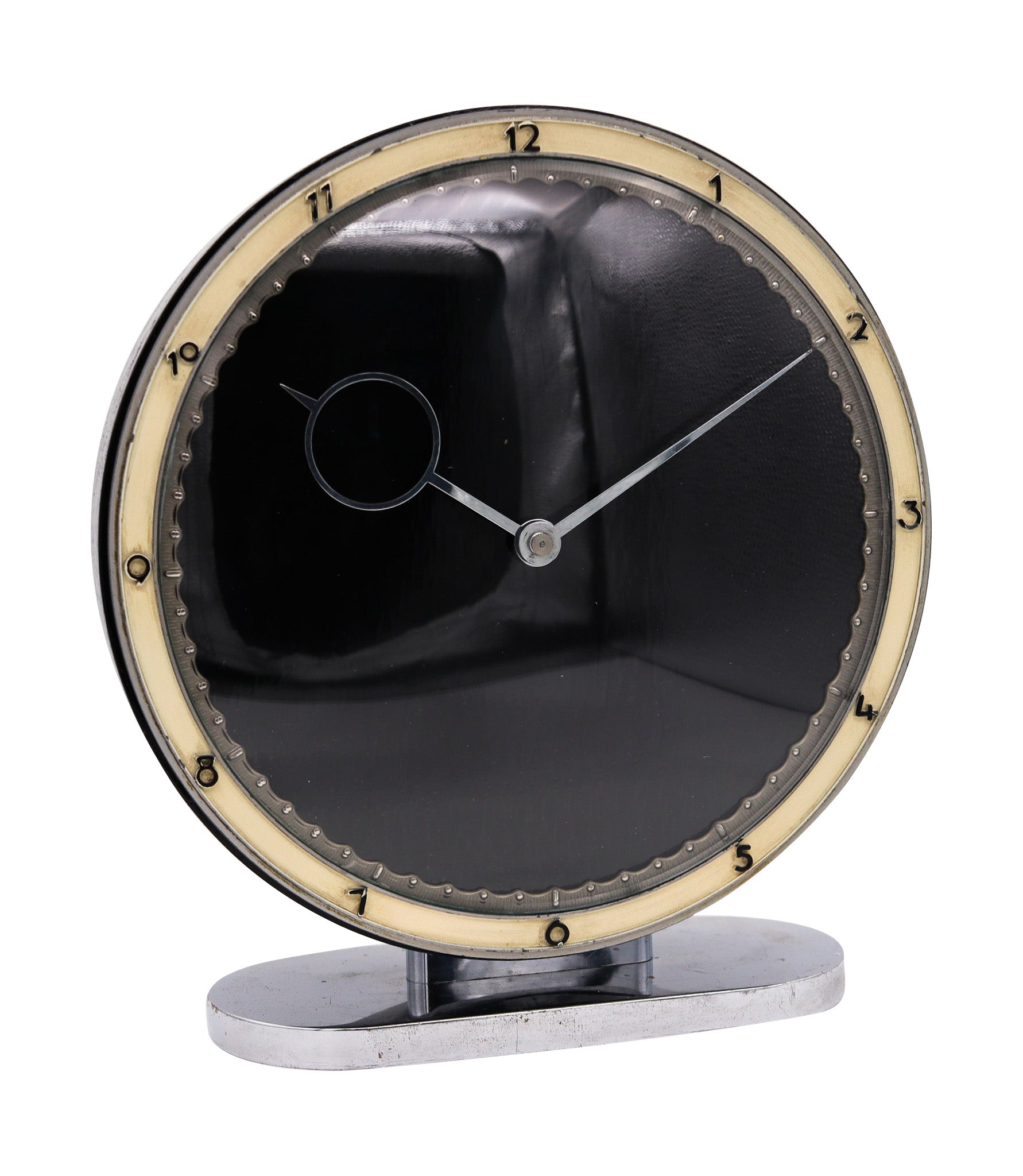 Kienzle Germany 1930 Art Deco Days Desk Clock In Chrome Wood And Glass