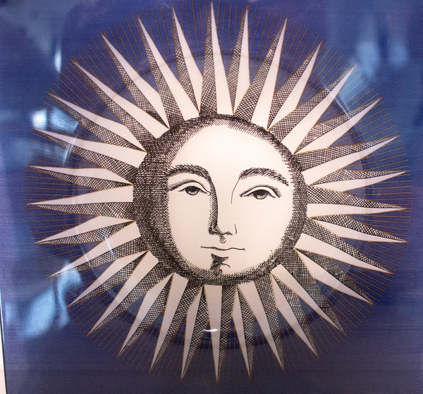 PIERO FORNASETTI MILANO 1970 SQUARE CHARGER WITH HAPPY SUN