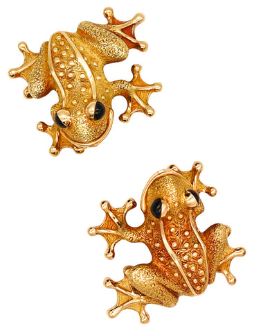 Chanel Paris 1970 Rare Vintage Suite Of Frogs Brooches In 18Kt Yellow Gold With Black Onyx