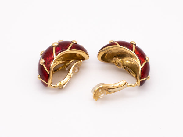 *Tiffany & Co. France Jean Schlumberger banana dot earrings in 18 kt with red enamel