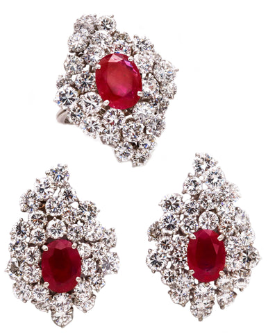 *Gia Certified 1970 ring and earrings suite in 18 kt with 25.87 Ctw in diamonds & Burma rubies