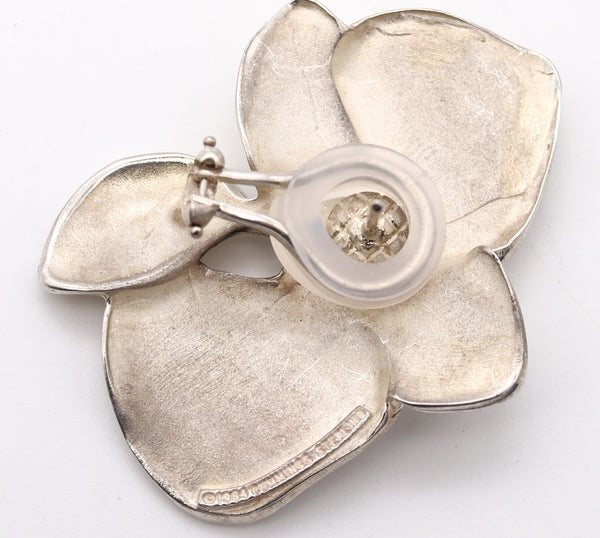 Angela Cummings Studios 1984 Rare Sculptural Orchids Earrings In .925 Sterling Silver
