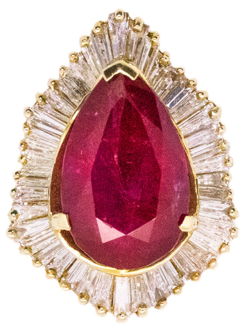 GIA CERTIFY BURMA NON HEATED 12.46 Cts RUBY AND 2.70 Cts DIAMONDS 14 KT GOLD RING