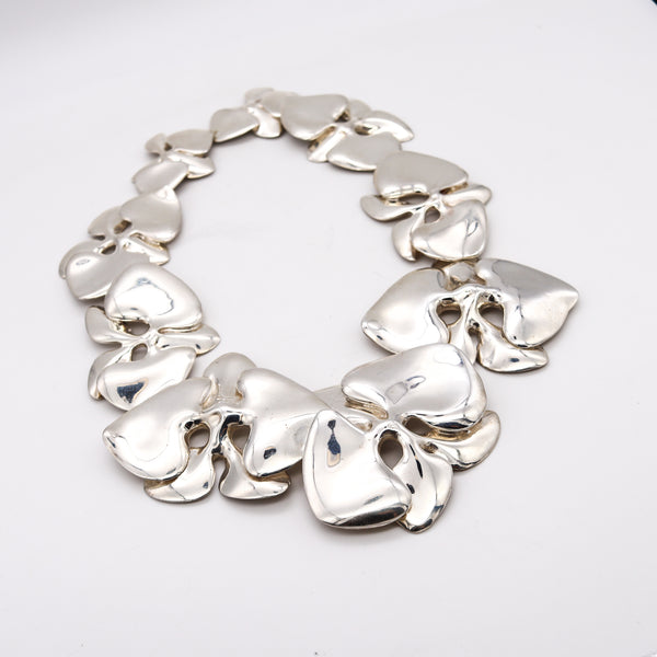 Angela Cummings Studios 1984 Rare Sculptural Orchids Necklace In .925 Sterling silver