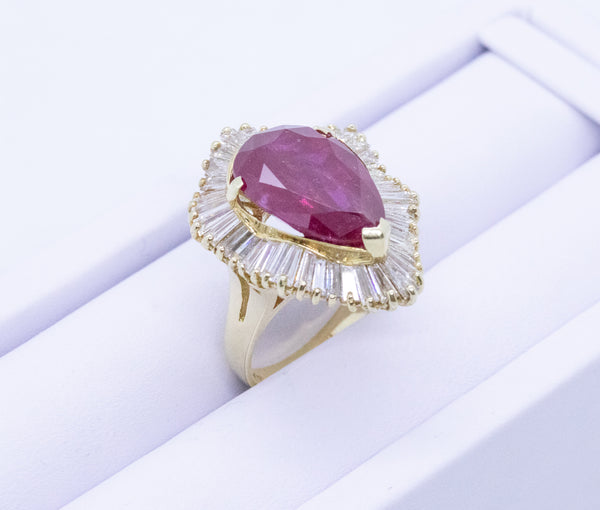 GIA CERTIFY BURMA NON HEATED 12.46 Cts RUBY AND 2.70 Cts DIAMONDS 14 KT GOLD RING
