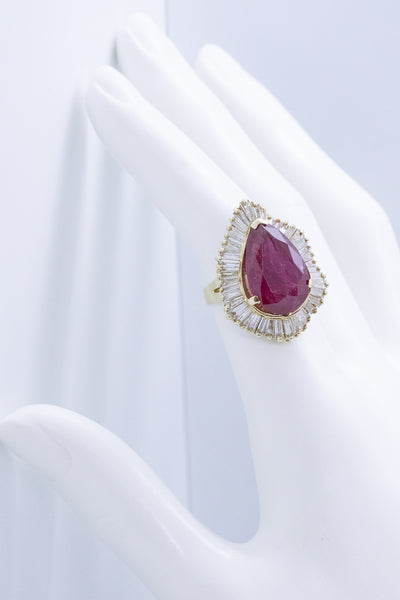 GIA CERTIFY BURMA NON HEATED 12.46 Cts RUBY AND 2.70 Cts DIAMONDS 14 KT GOLD RING