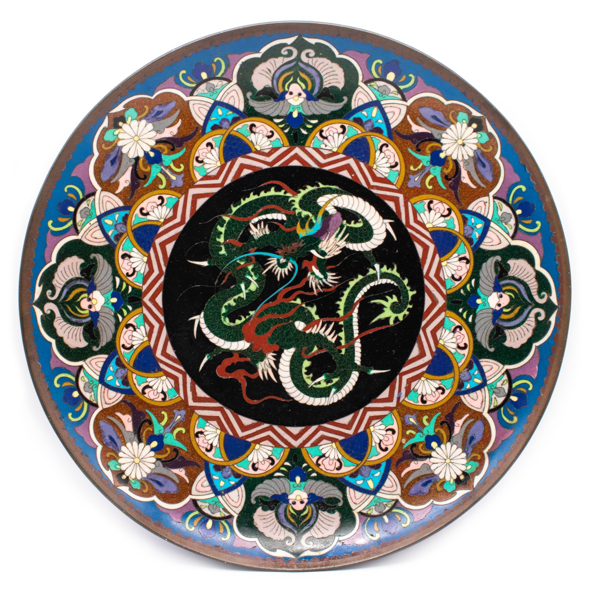 +Japan 1900 Meiji Period Charger With A Dragon In Cloisonné Multicolor Enamel
