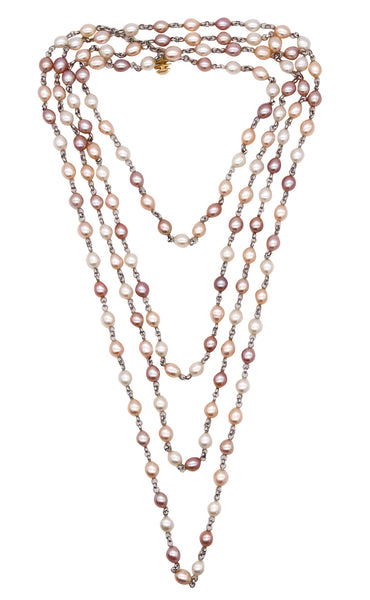 *MiMi Milano Long Sautoir Princess Necklace in 18 kt white gold with 136 oval Pearls