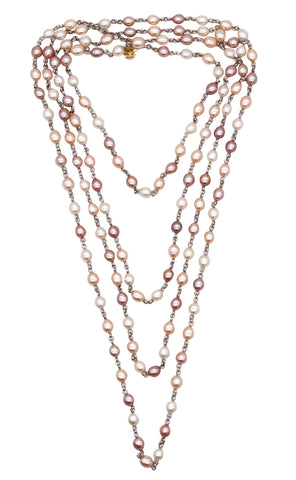 *MiMi Milano Long Sautoir Princess Necklace in 18 kt white gold with 136 oval Pearls