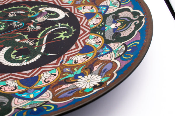 +Japan 1900 Meiji Period Charger With A Dragon In Cloisonné Multicolor Enamel
