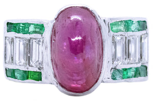 GIA CERTIFIED NATURAL RUBY PLATINUM ART DECO RING WITH GEMSTONES