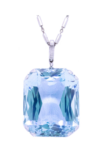 GIA CERTIFIED 60 Cts AQUAMARINE PLATINUM ART DECO PENDANT ENHANCER