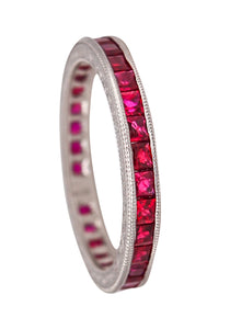 Art Deco Eternity Band Ring In Solid Platinum With 2.11 Ctw Of Vivid Red Burmese Rubies