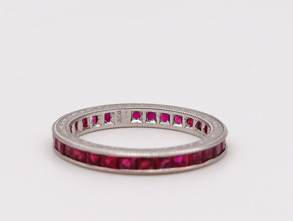 Art Deco Eternity Band Ring In Solid Platinum With 2.11 Ctw Of Vivid Red Burmese Rubies