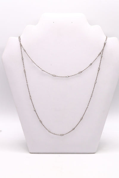 Art Deco 1930 Platinum Stations Chain Necklace With 1.80 Cts Old Cut Diamonds
