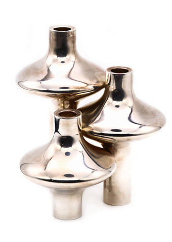 Eigel Jensen For Anton Michelsen 1960 Rare Sculptural Three Candles Holder In 925 Sterling Silver