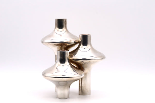 Eigel Jensen For Anton Michelsen 1960 Rare Sculptural Three Candles Holder In 925 Sterling Silver
