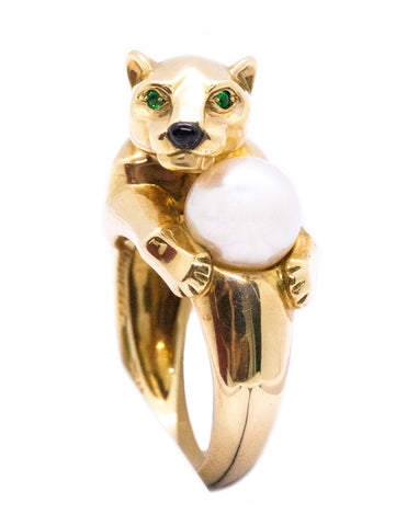 CARTIER PARIS 18 KT RARE PANTHER WITH PEARL RING