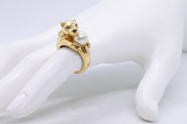 CARTIER PARIS 18 KT RARE PANTHER WITH PEARL RING
