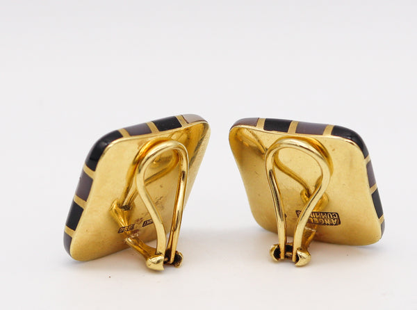 -Angela Cummings 1984 Checkerboard Earrings In 18Kt Gold Black Jade White Nacre
