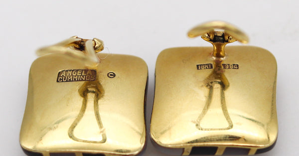 -Angela Cummings 1984 Checkerboard Earrings In 18Kt Gold Black Jade White Nacre