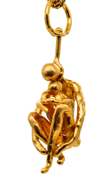 -Jean Mahie 1970 Paris Rare Vintage Sculptural Maternity Pendant in Textured 22Kt Yellow Gold