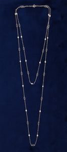 Art Deco 1930 Platinum Stations Chain Necklace With 1.80 Cts Old Cut Diamonds