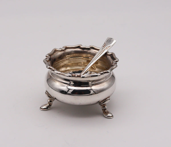 Atkin Brothers England 1912 Sheffield Salt Cellar With Spoon In 925 Sterling Silver