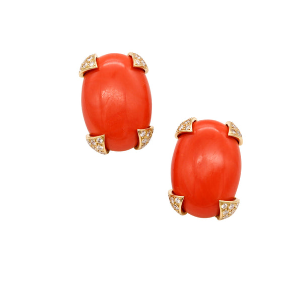 *French Convertible earrings in 18 kt yellow Gold with 2.42 Cts in Diamonds & Coral