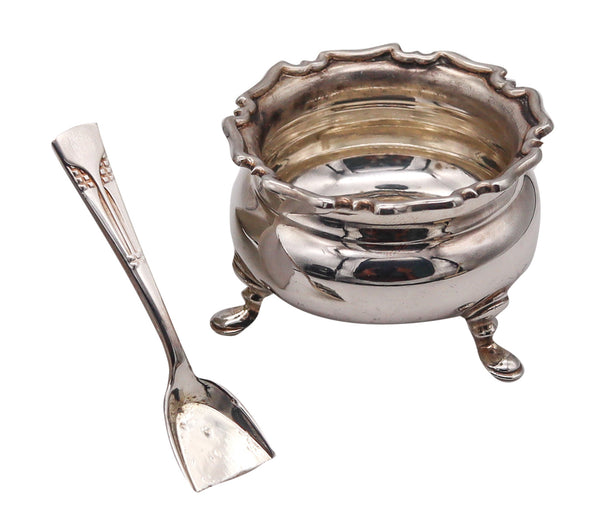 Atkin Brothers England 1912 Sheffield Salt Cellar With Spoon In 925 Sterling Silver