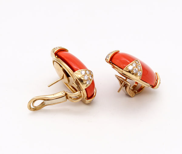 *French Convertible earrings in 18 kt yellow Gold with 2.42 Cts in Diamonds & Coral