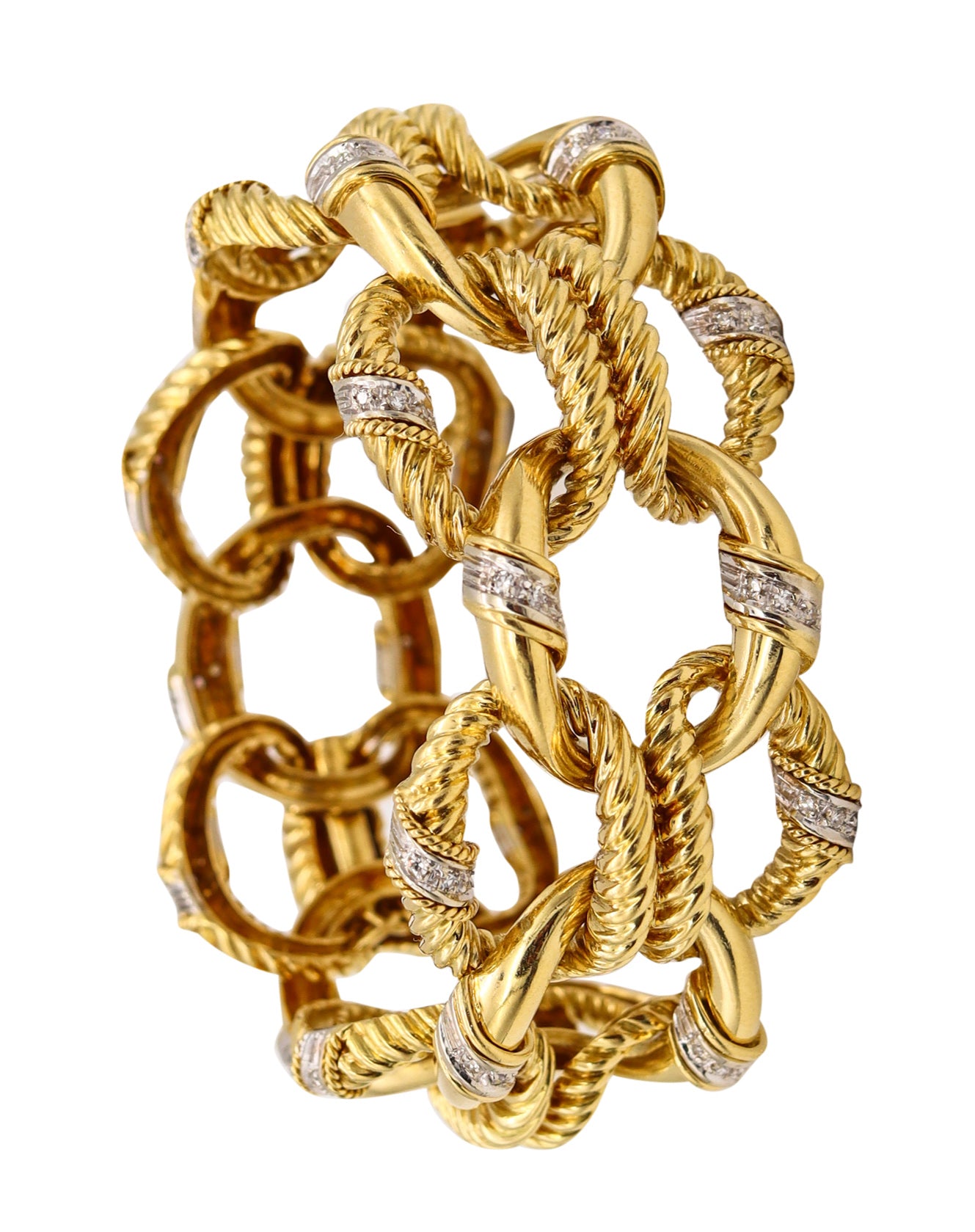 Van Cleef And Arpels 1960 NY Rope Links Bracelet In 18 Kt Gold With 1.78 Ctw Diamonds