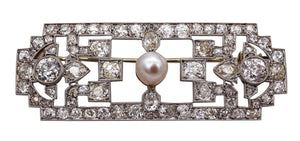 -French 1920 Art Deco Geometric Brooch In Platinum With 10.70 Ctw In Diamonds