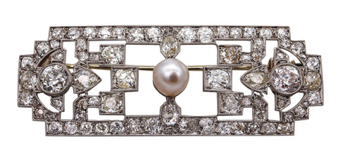 -French 1920 Art Deco Geometric Brooch In Platinum With 10.70 Ctw In Diamonds
