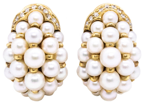 CARTIER PARIS 18 KT PEARLS & DIAMONDS ANDROMAC EARRINGS