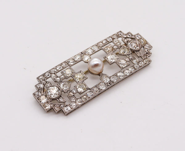 -French 1920 Art Deco Geometric Brooch In Platinum With 10.70 Ctw In Diamonds